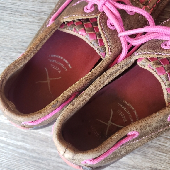 Twisted X Pink Brown Leather Cancer Awareness Weave Driving Mocs Womens Size 6.5 - Picture 5 of 8